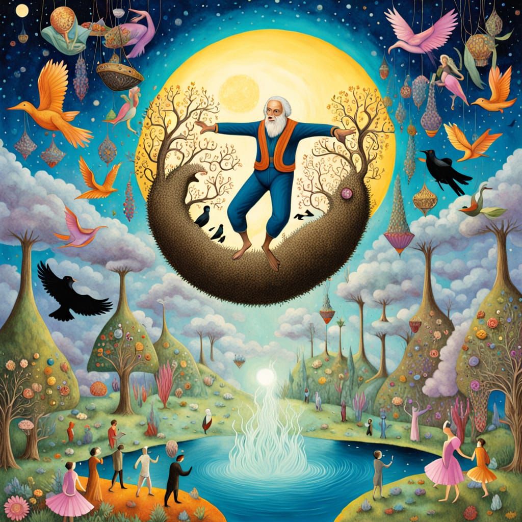 Psychedelic Tea Party on Floating Island, Ethereal Art