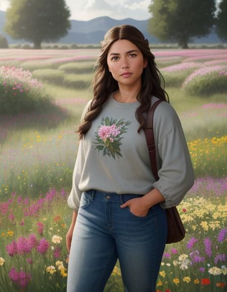 Woman with Braid in Flower Field: Concept Art