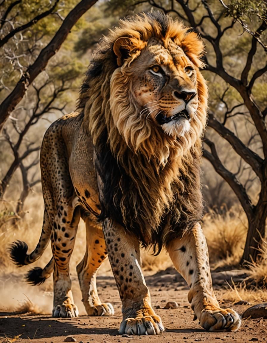 Majestic Lion-Cheetah Hybrid: Power and Speed