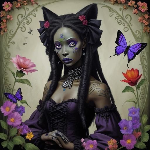Voodoo Woman with Dogs and Satanic Flowers