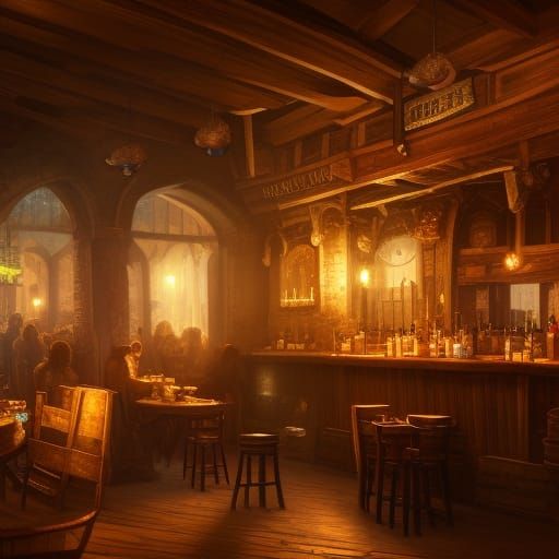 Medieval Tavern at Night in Detailed Digital Art