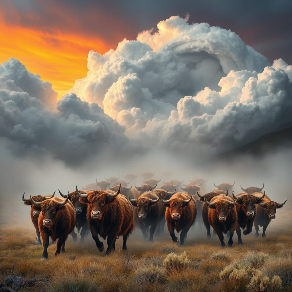Majestic Red-Eyed Cows Charge Through Turbulent Skies in a D...