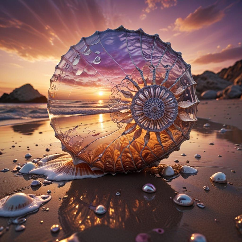 Hyper-Realistic Close-Up of an Intricately Carved Seashell