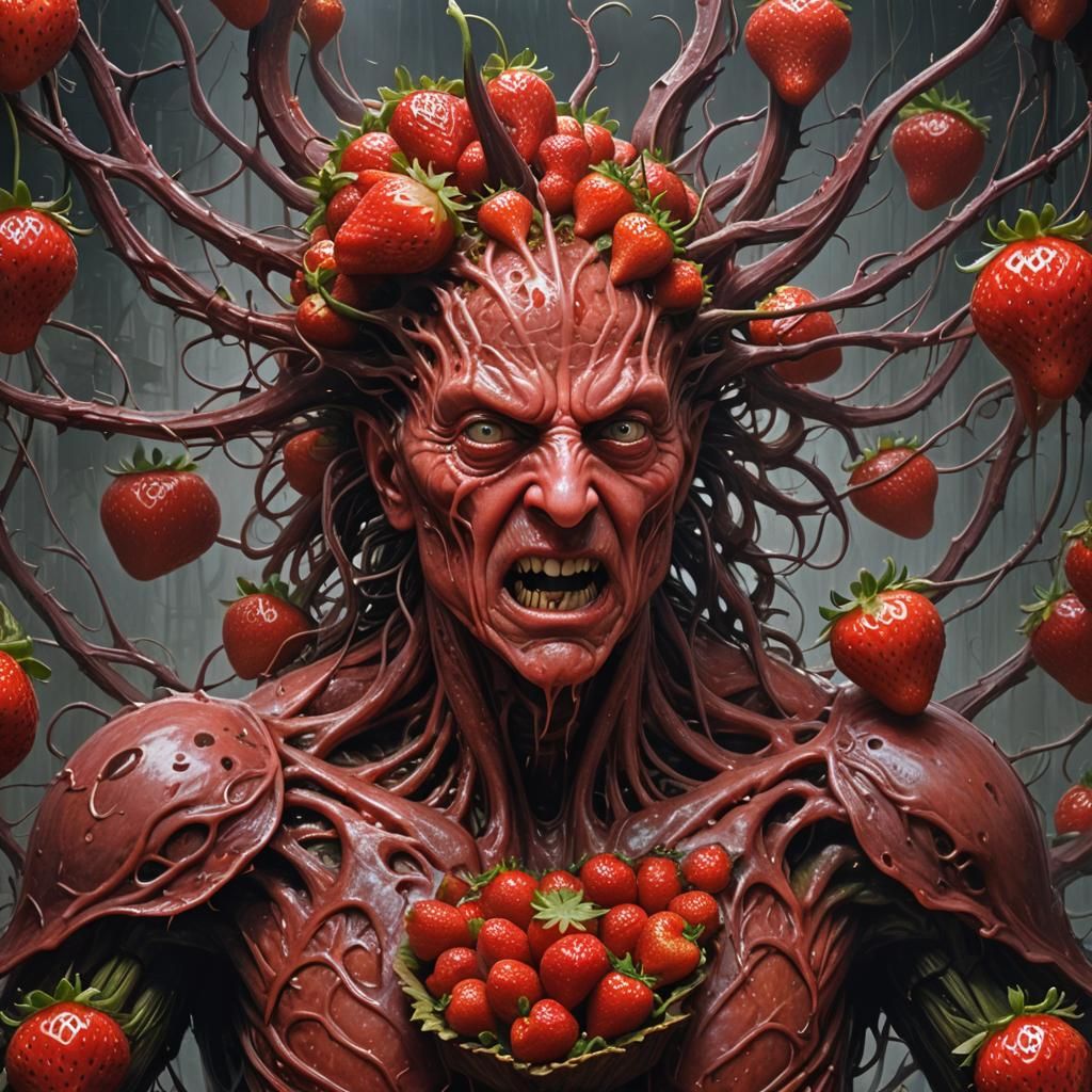 Surreal Strawberry Goulash in Impasto Digital Art