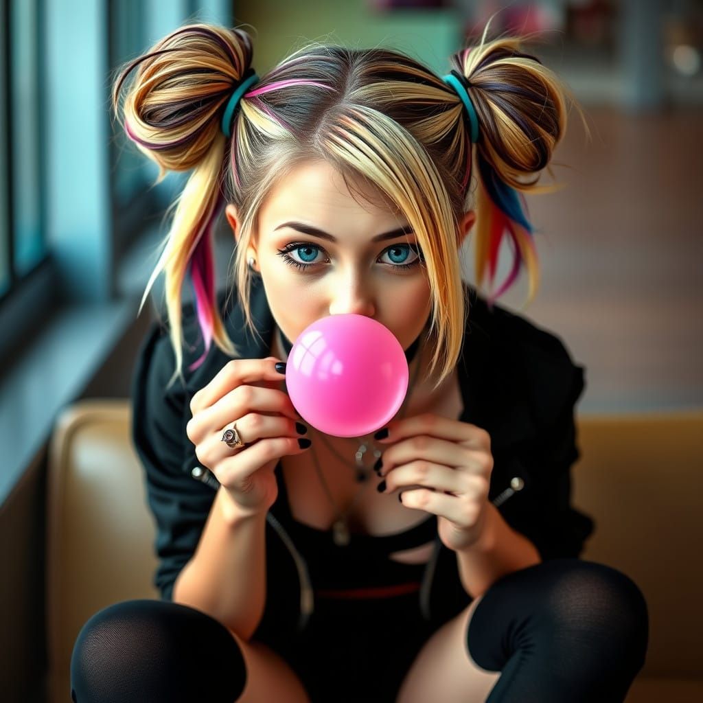 Gothic Lolita Girl Blows Bubbles