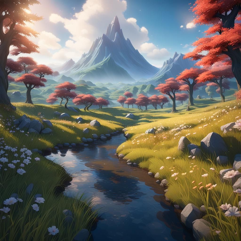 Anime Natural Landscape in 3D Game Style