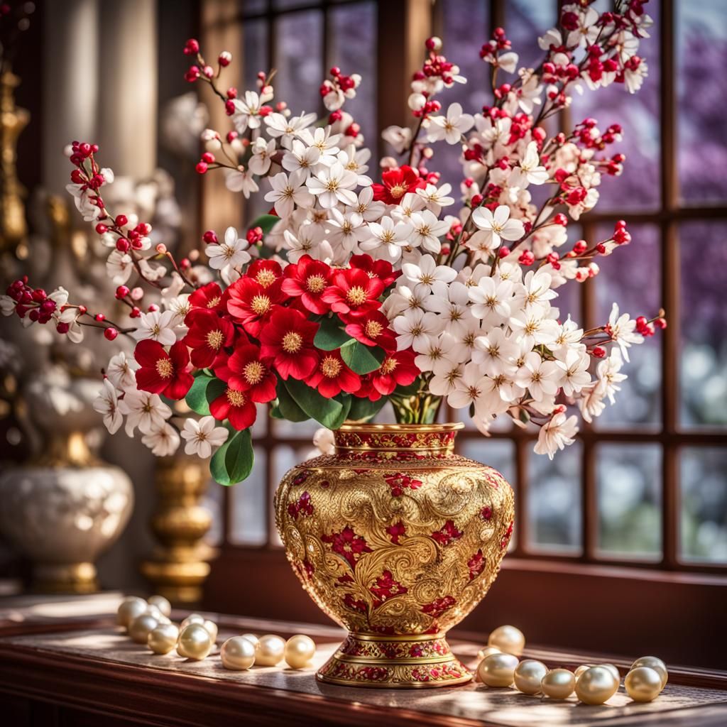 Opulent Spring Vase with Sakura Flowers in 8K