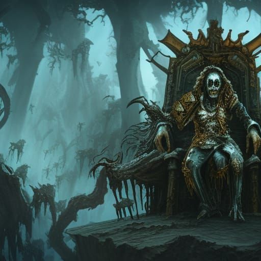 Rotting Zombie Warrior King on Skull Throne