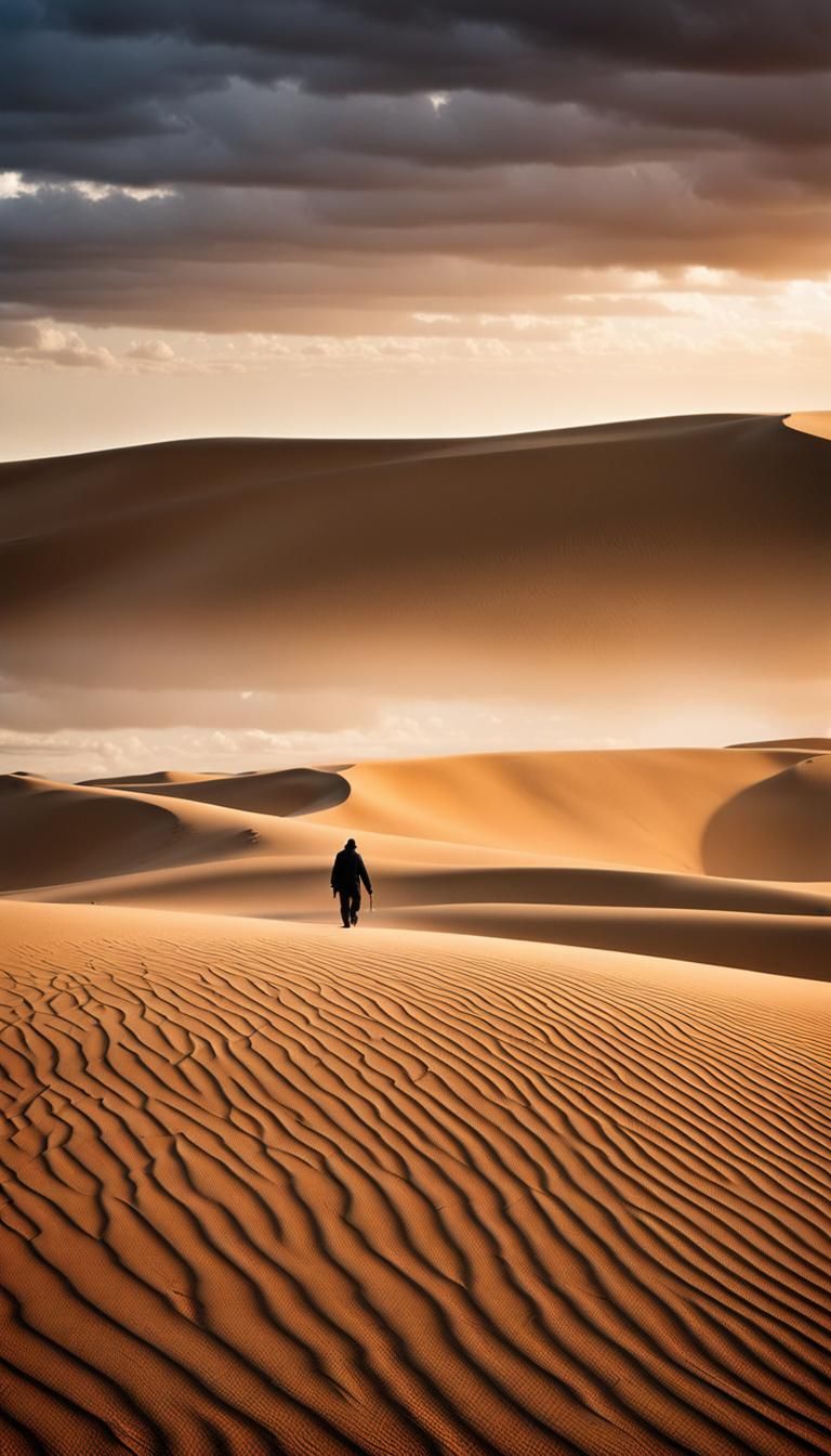 Lone Traveler's Desert Journey of Self-Discovery