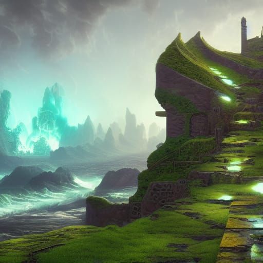 Fantastical Stone Ocean Digital Painting