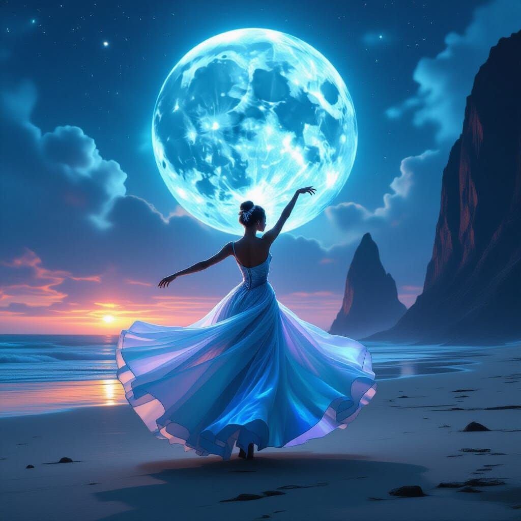 Bioluminescent Ballerina's Alien Dance: Surreal Art