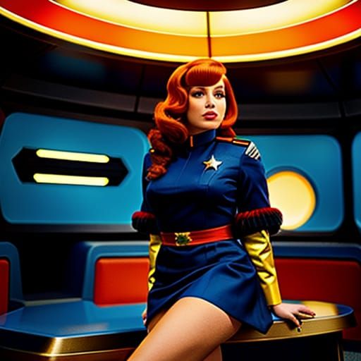 Retro-Futuristic Starfleet Officer at Science Station