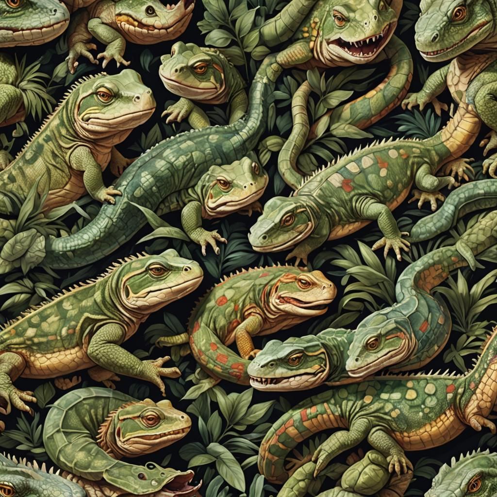 Detailed Painting of Fluffy Reptiles