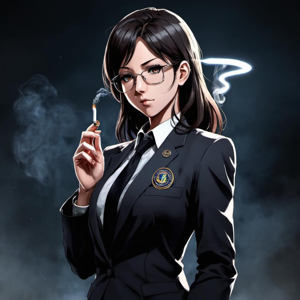 FBI Agent with Magic Cigarette in Anime Style