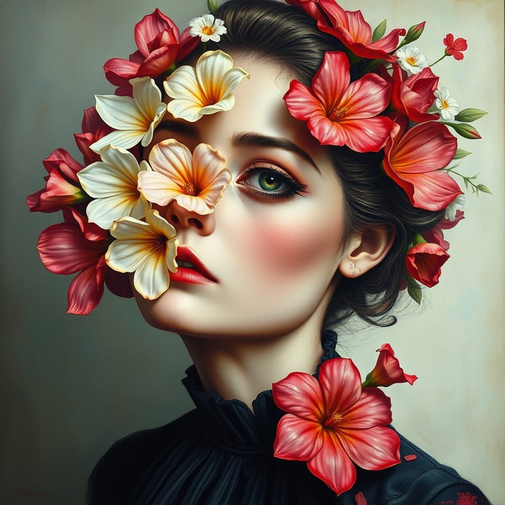 Surreal Portrait: Woman and Carnation Hybrid