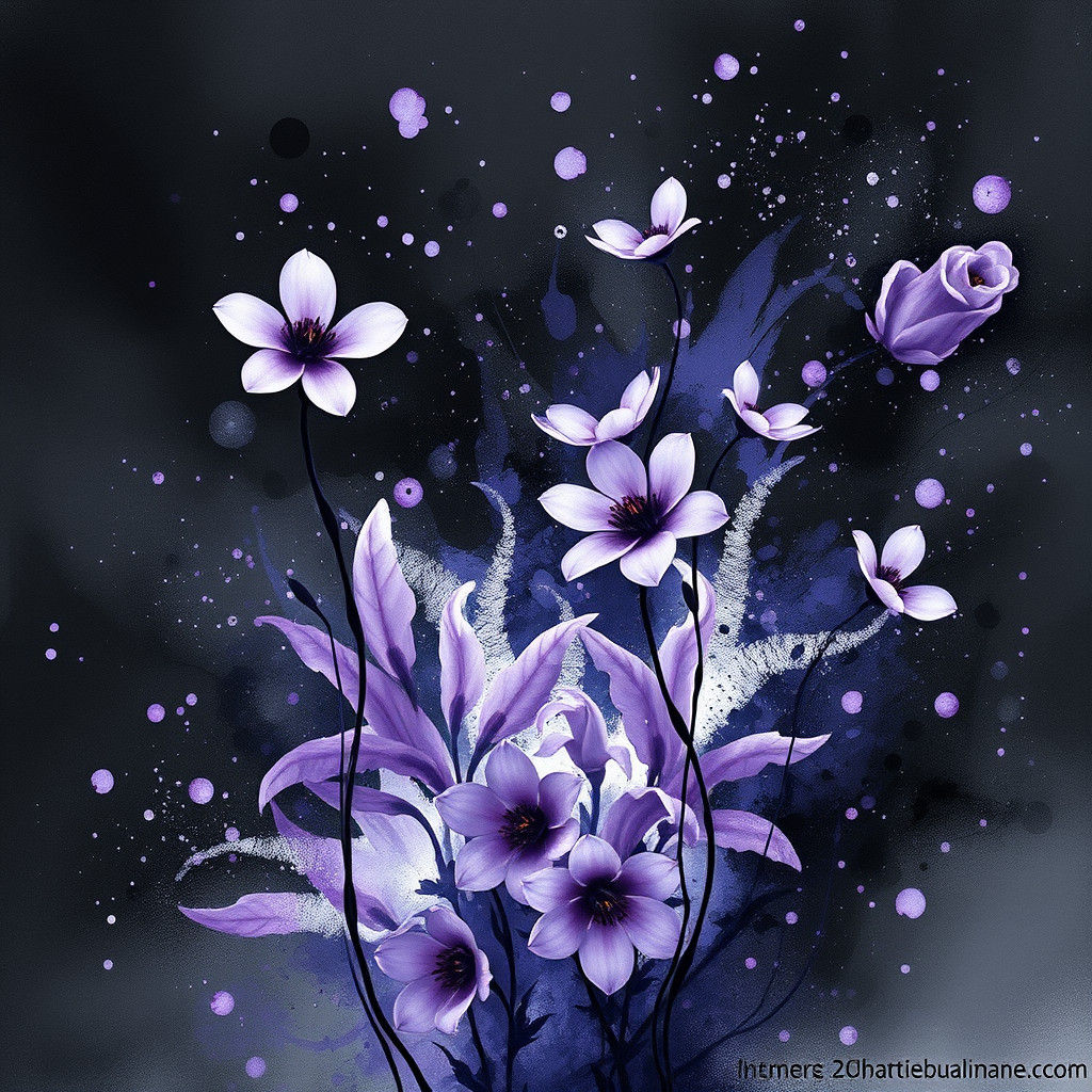 Enchanted Blooms in Black and Violet Watercolor