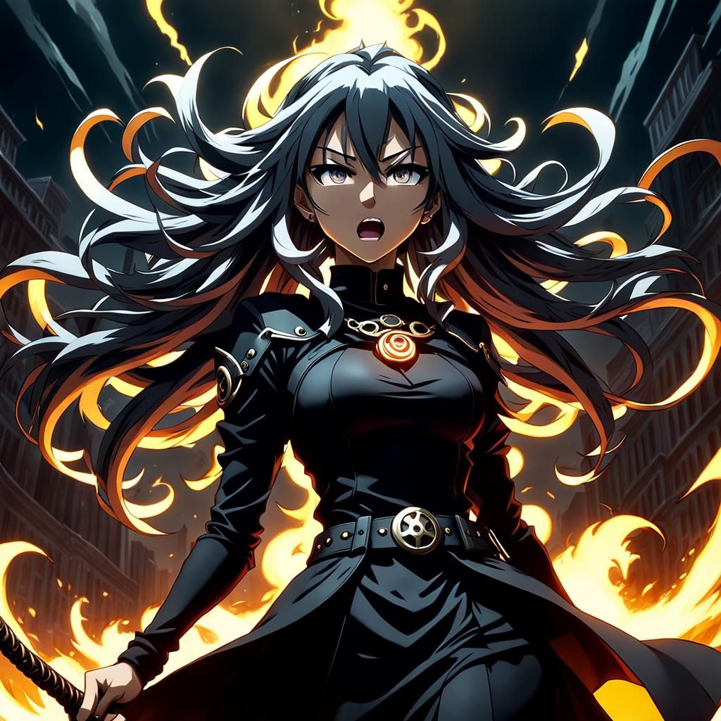 Epic Anime Showdown with Medusa in Dark Clothes