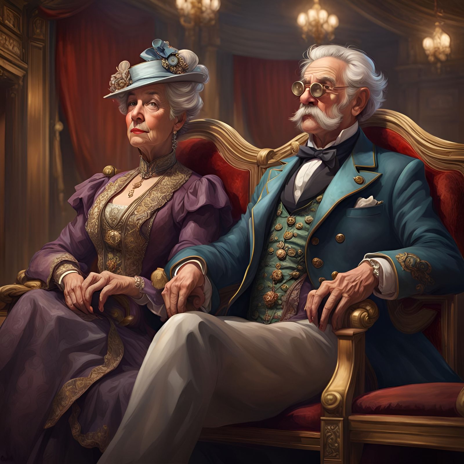 Elegant Couple at the Opera, Detailed Portrait