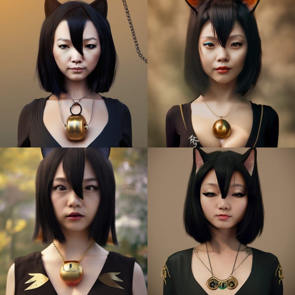 Charming Japanese Cat Woman in Detailed Matte Painting