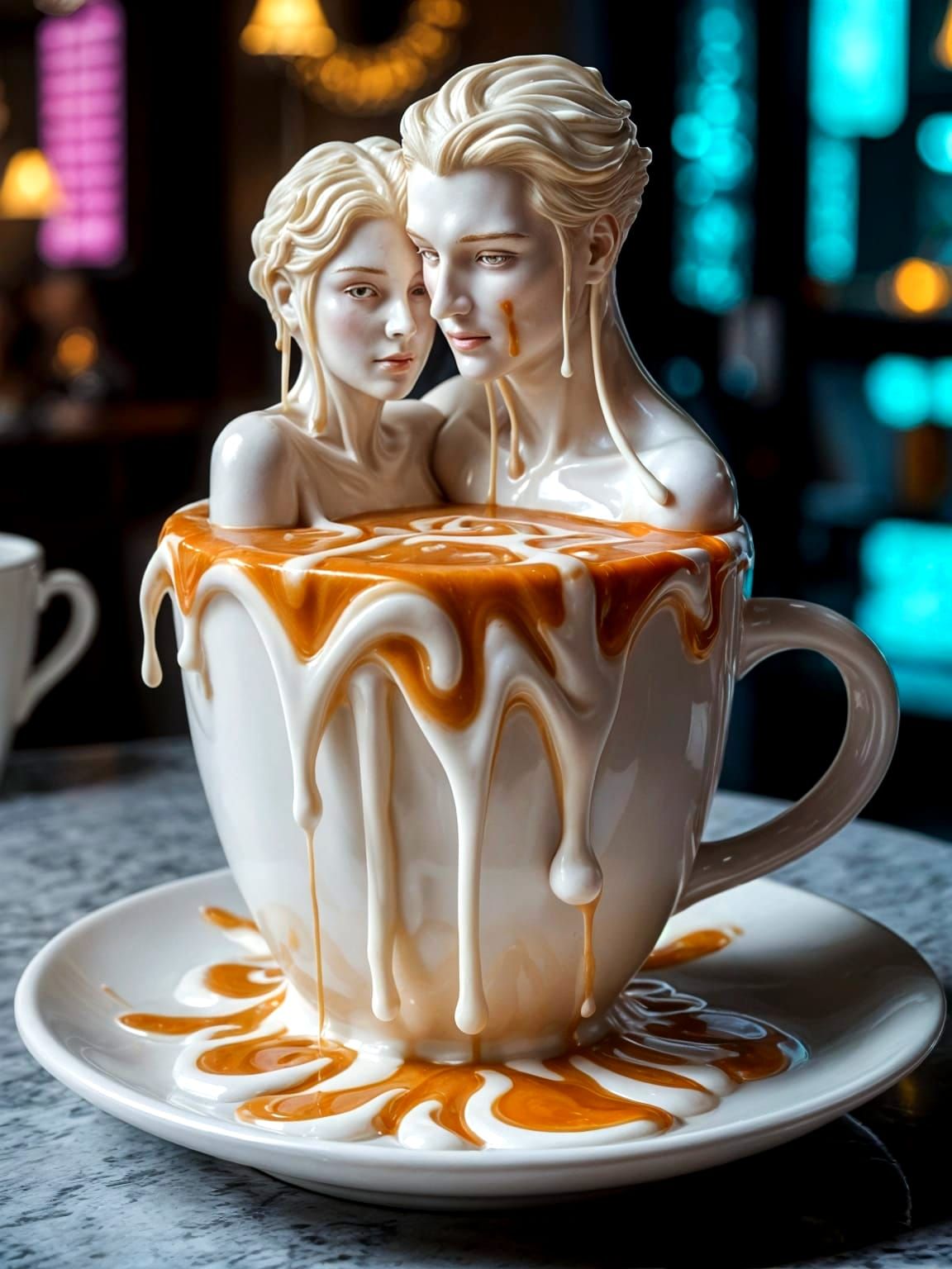 Surreal Cream Figures Emerge from Coffee in Hyperrealistic S...