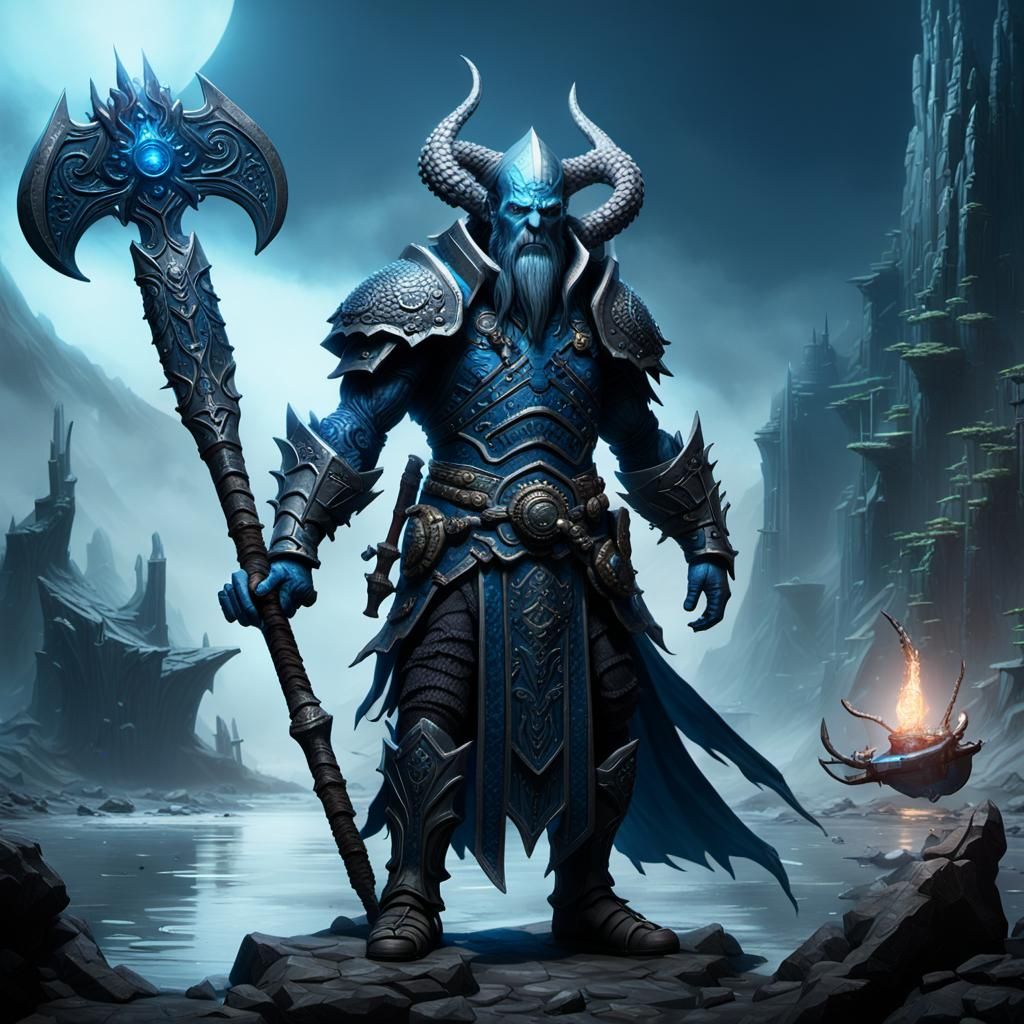 Warrior with Kraken Warhammer Fantasy Art