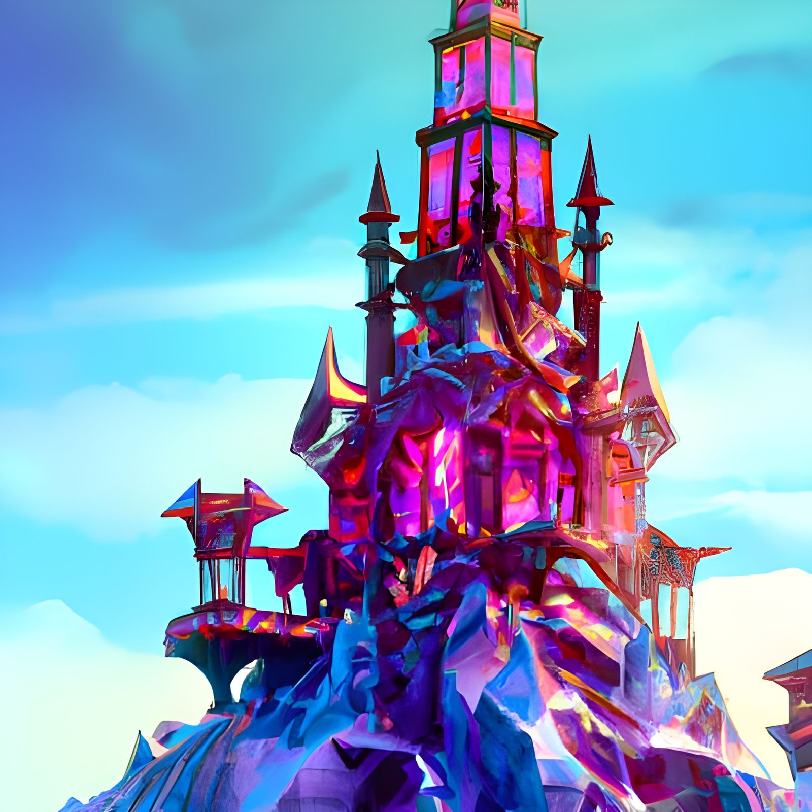 Stained Glass Castle on a Hill: Fantasy Concept Art