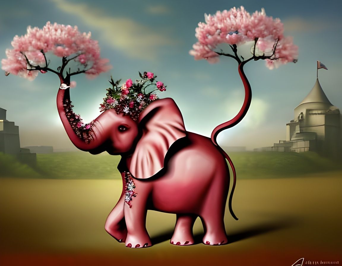 Elephants in Love with Cherry Blossoms