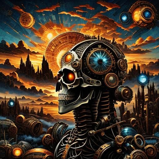 Steampunk Skeleton with Tiled Sun Sky