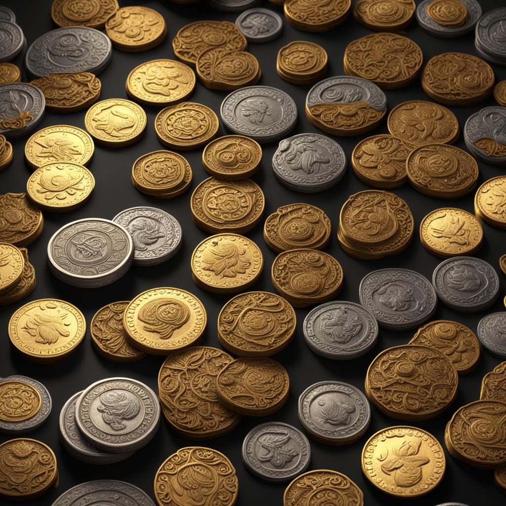 Fantasy Gold Coins in Detailed Digital Painting