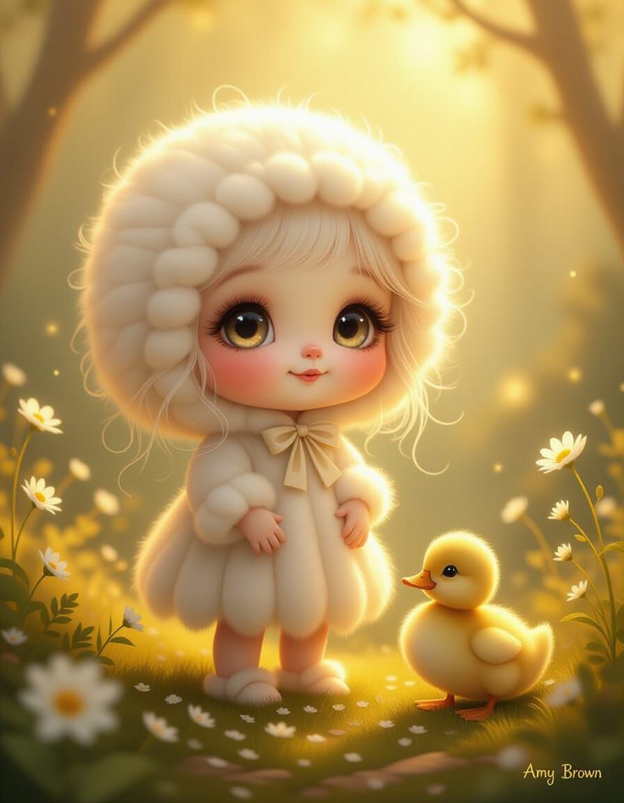 Whimsical Jellyfish and Duckling in Enchanted Forest