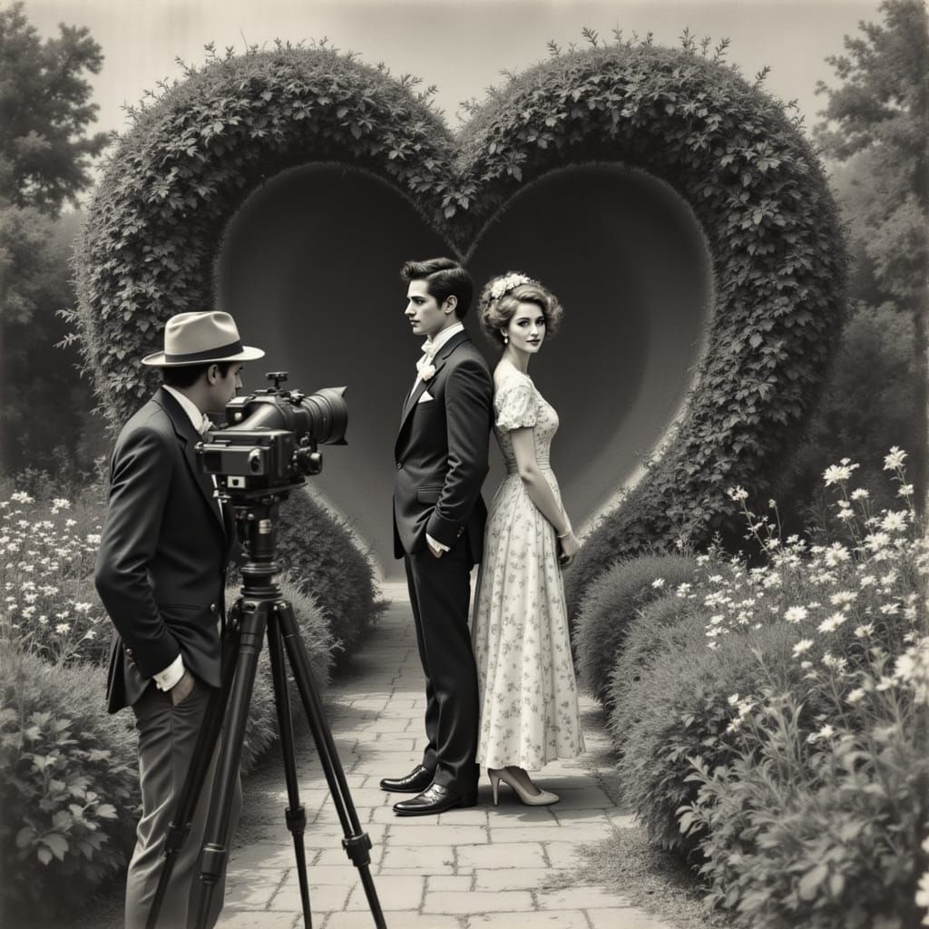 Vintage Photographer Captures Couple in Flower Garden