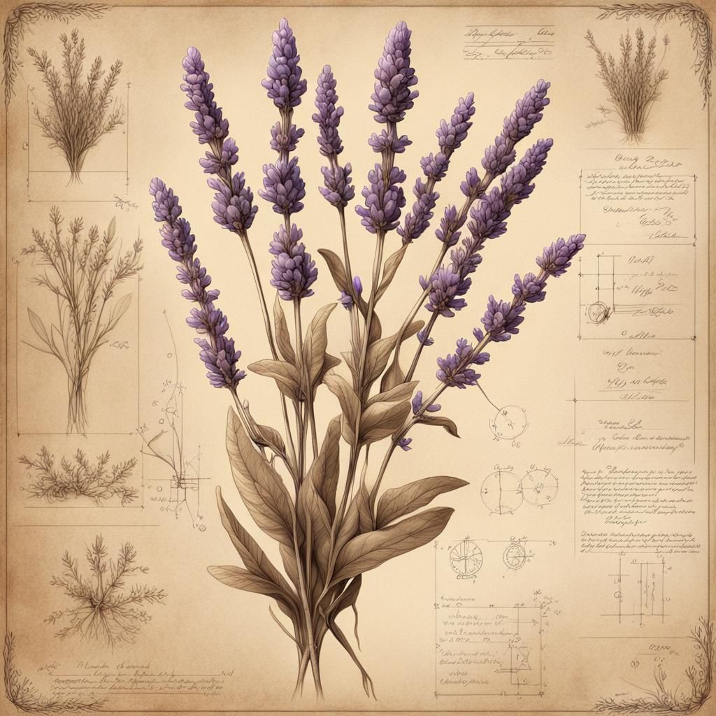 Detailed Sepia Botanical Illustration of Lavender Sprig