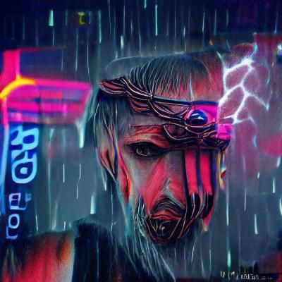 Cyberpunk God of Wrath in Neon City