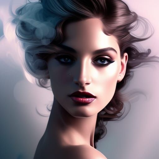 Glamorous Woman Silhouette with Smoke, Hyperdetailed Concept...