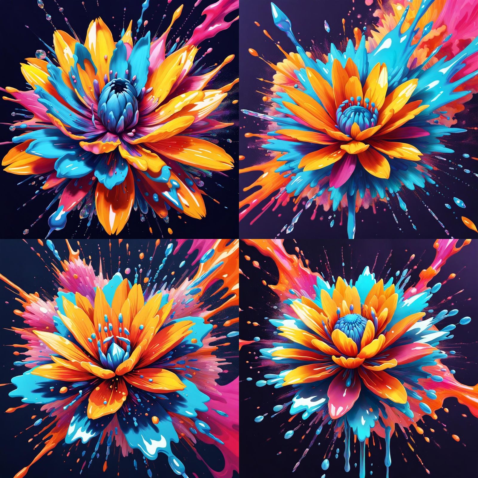 Pop Art Explosion: Ink Flower with Binary Elements