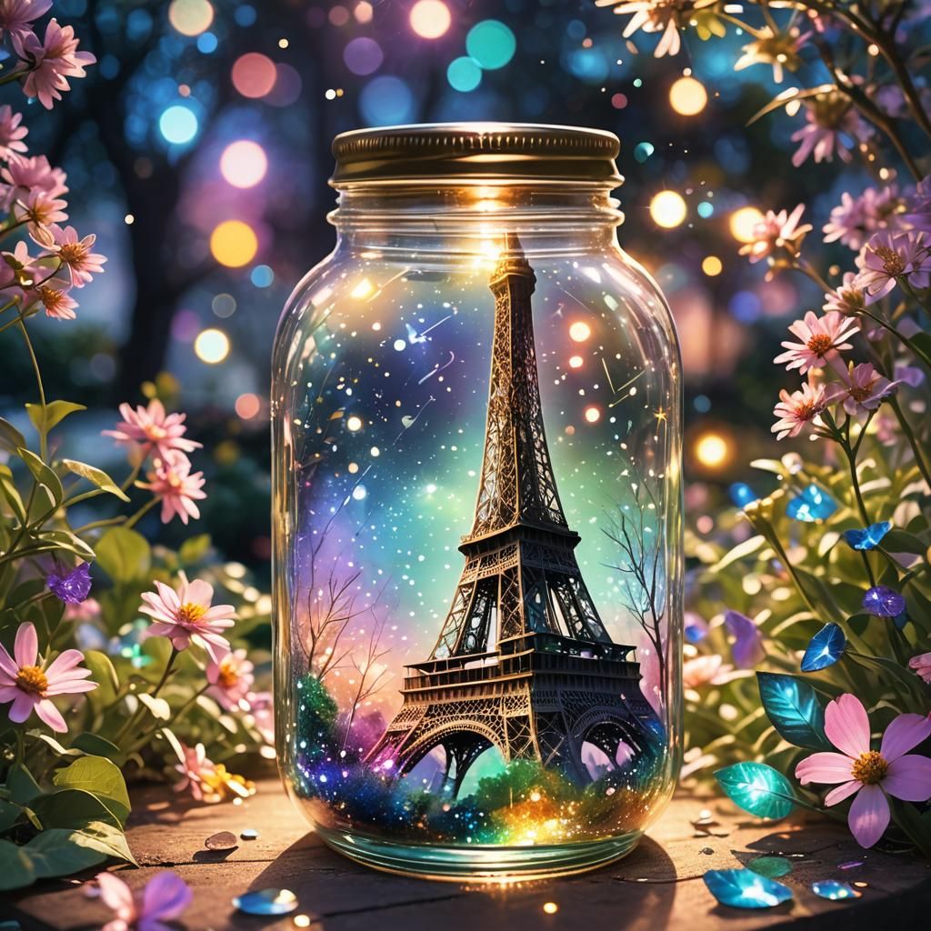 Eiffel Tower in a Jar with Sparkles
