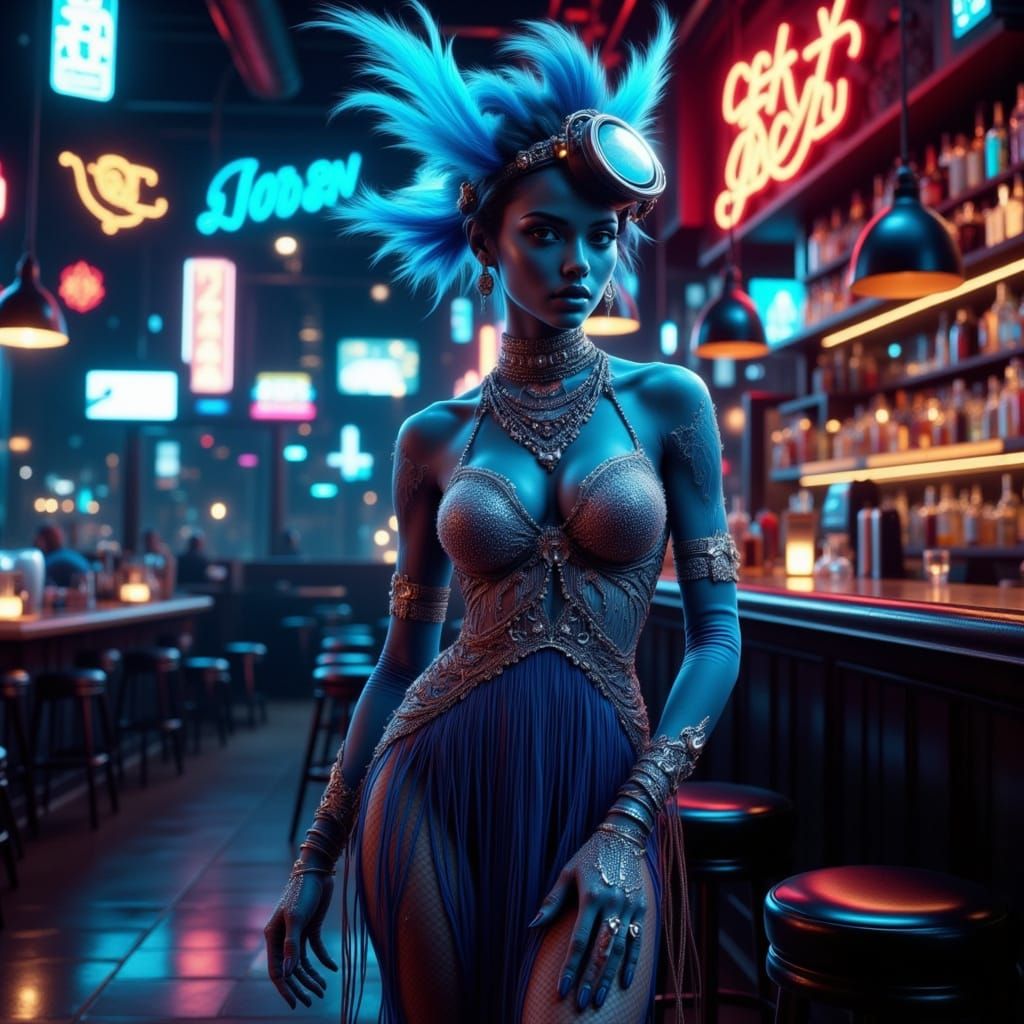 Cyberpunk Flapper Alien in 1920s New York Jazz Scene