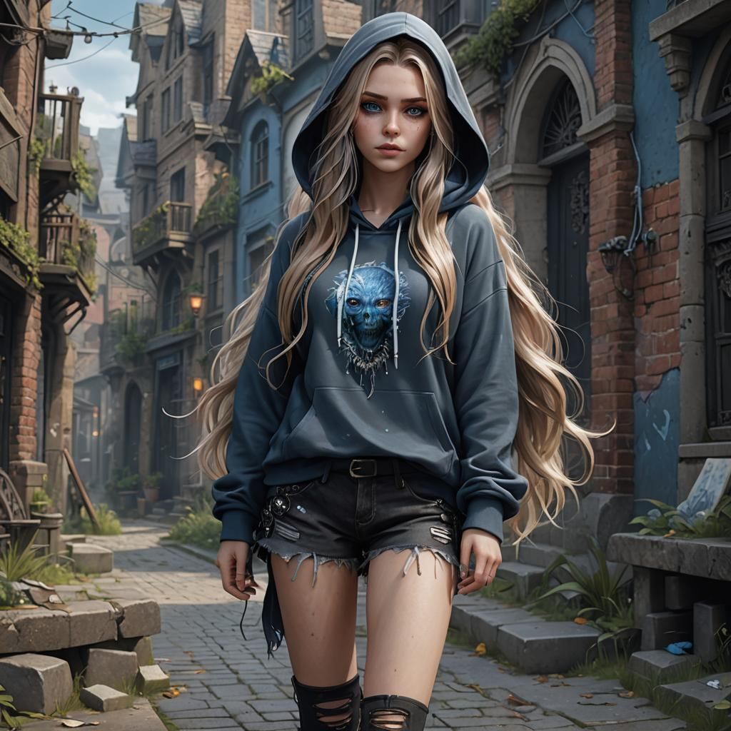 Goth Girl with Flowing Hair: Fantasy Concept Art