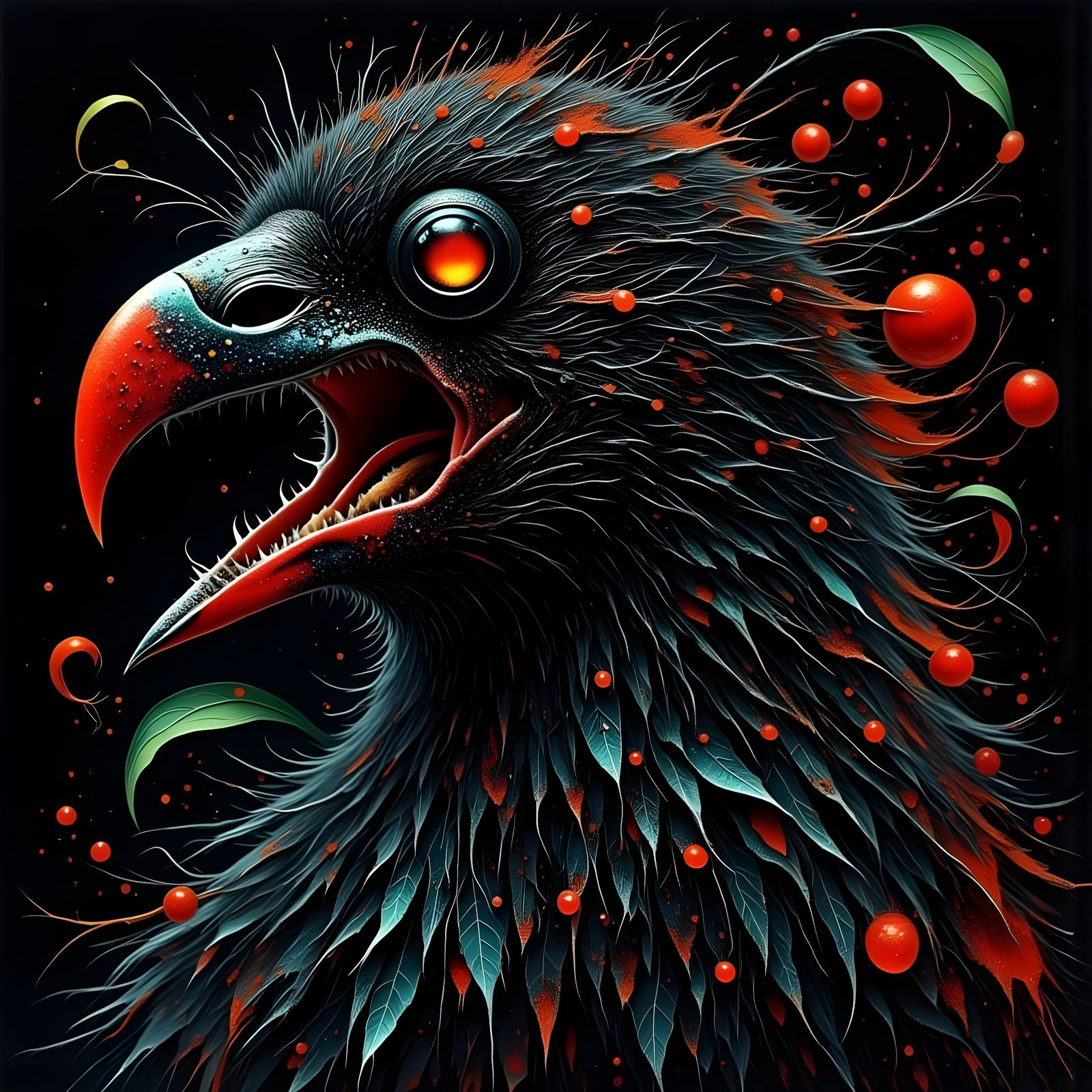 Hybrid Horror Crow in Neo-Impressionist Style