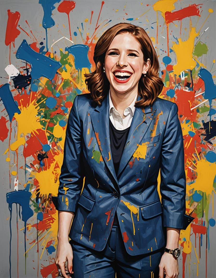 Laughing Woman Portrait in Warhol-Inspired Oil Painting