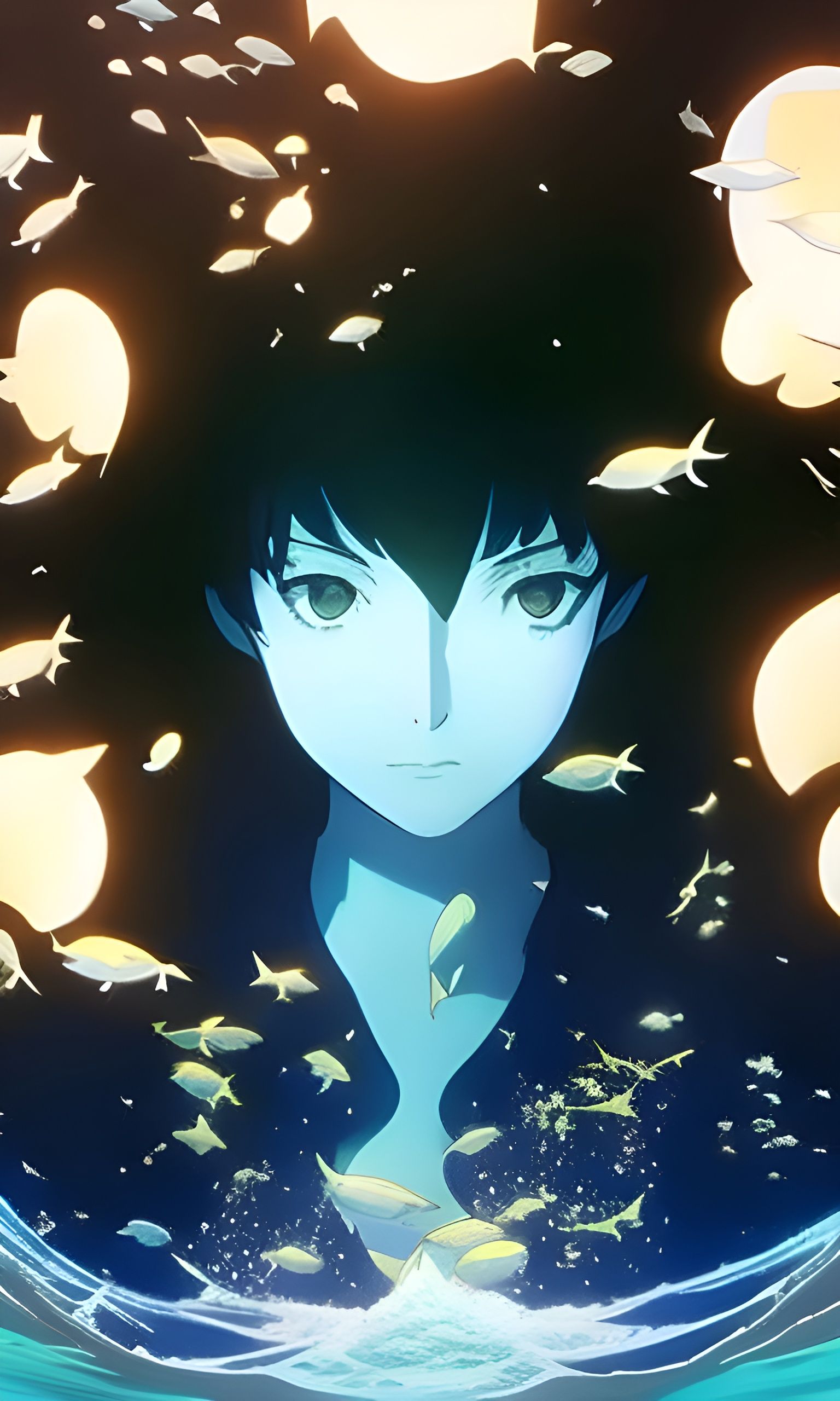 Blue Sea Elf in Anime Style Underwater