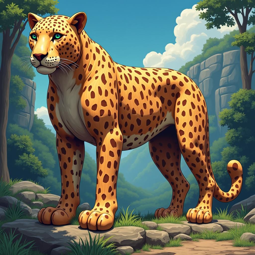 A gigantic cedar sculpture of a leopard. It is in great cond...