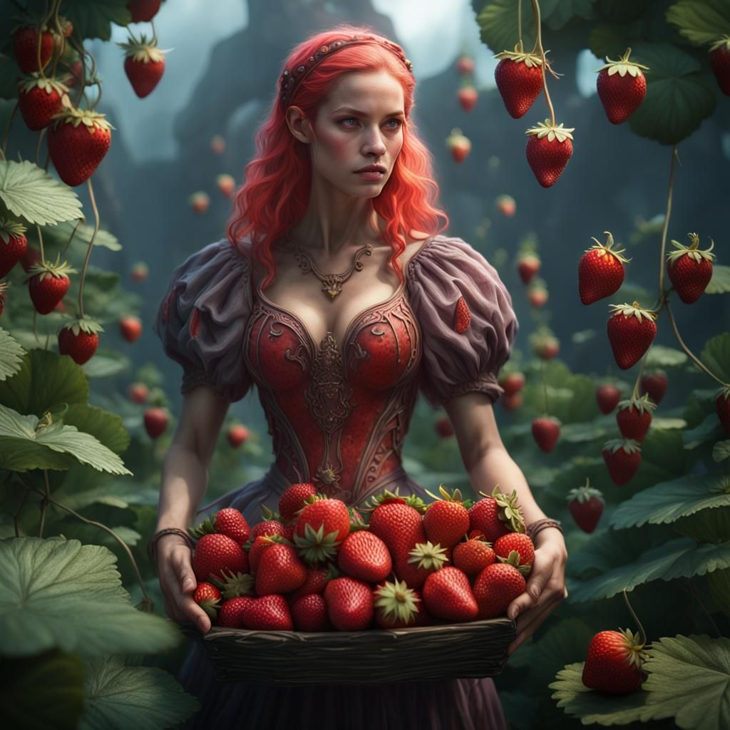 Strawberry Enchantress in Detailed Matte Painting Style
