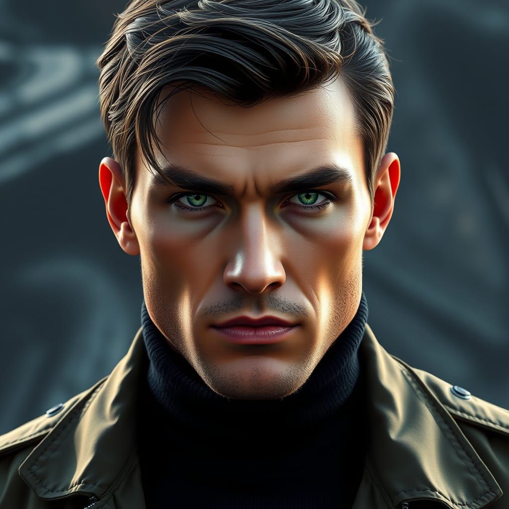 Handsome Man with Piercing Eyes: Hyperrealistic Digital Port...