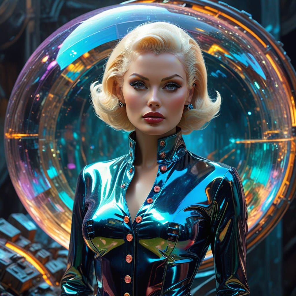 Ethereal Goddess in Retrofuturistic Splendor