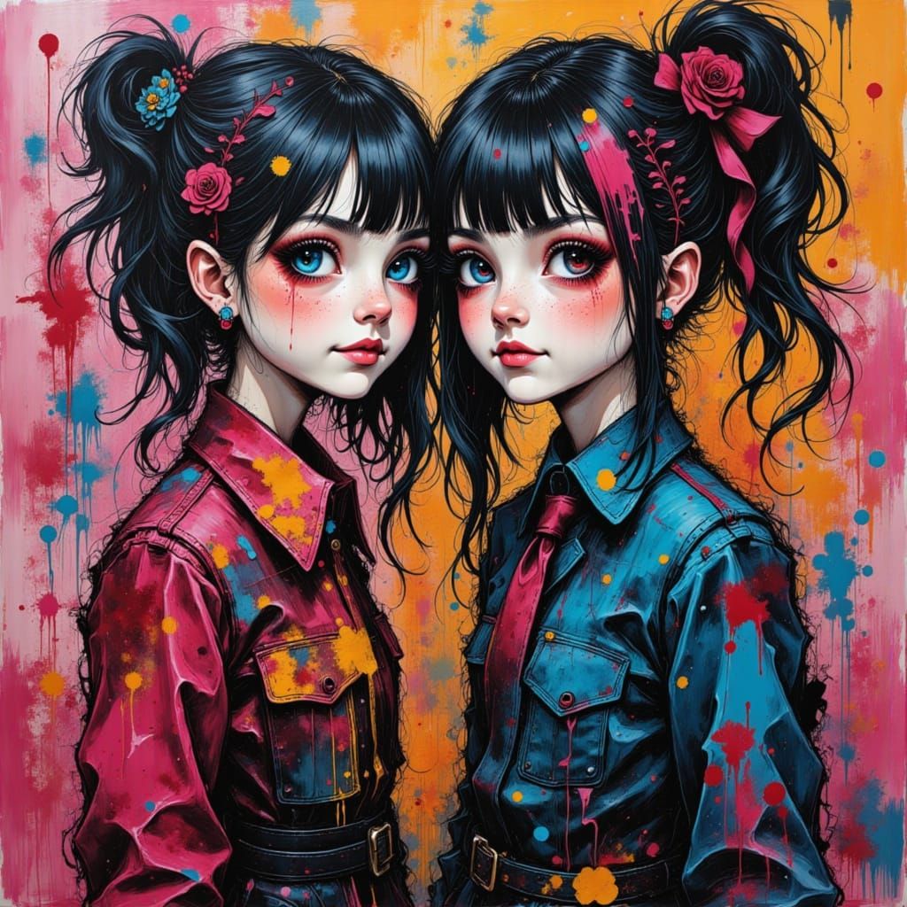 Goth Punk Girls as Neo-Impressionist Oil Painting