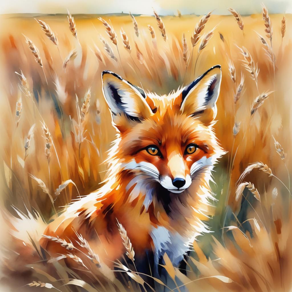 Fox in Wheat Field: Watercolor Children's Illustration