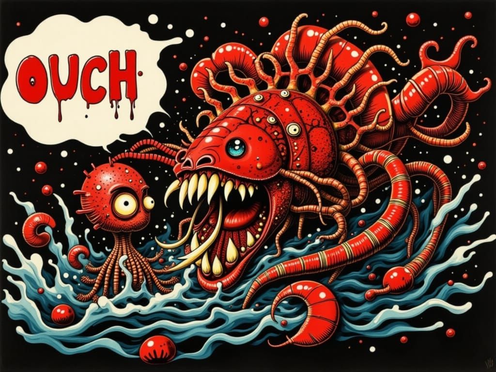 Lobster Attack on Fisherman, Highly Detailed