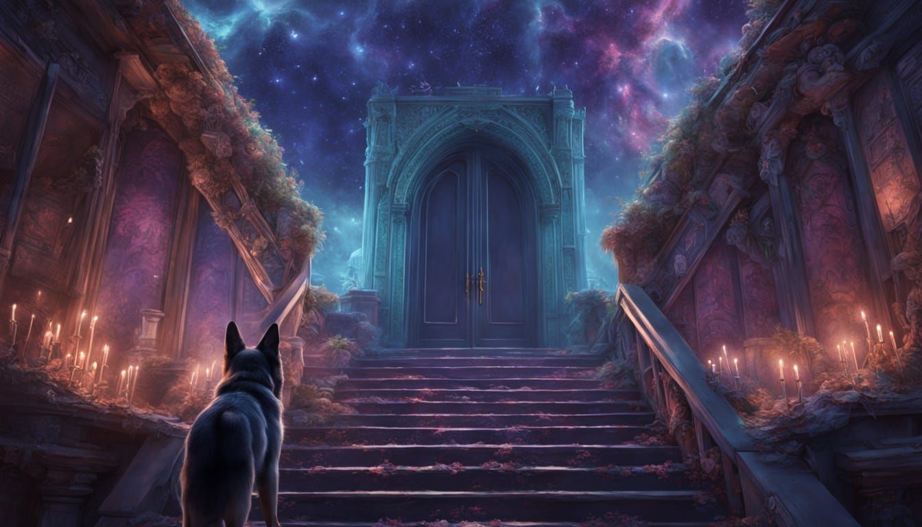 Woman and Dog's Mystical Journey as Digital Art