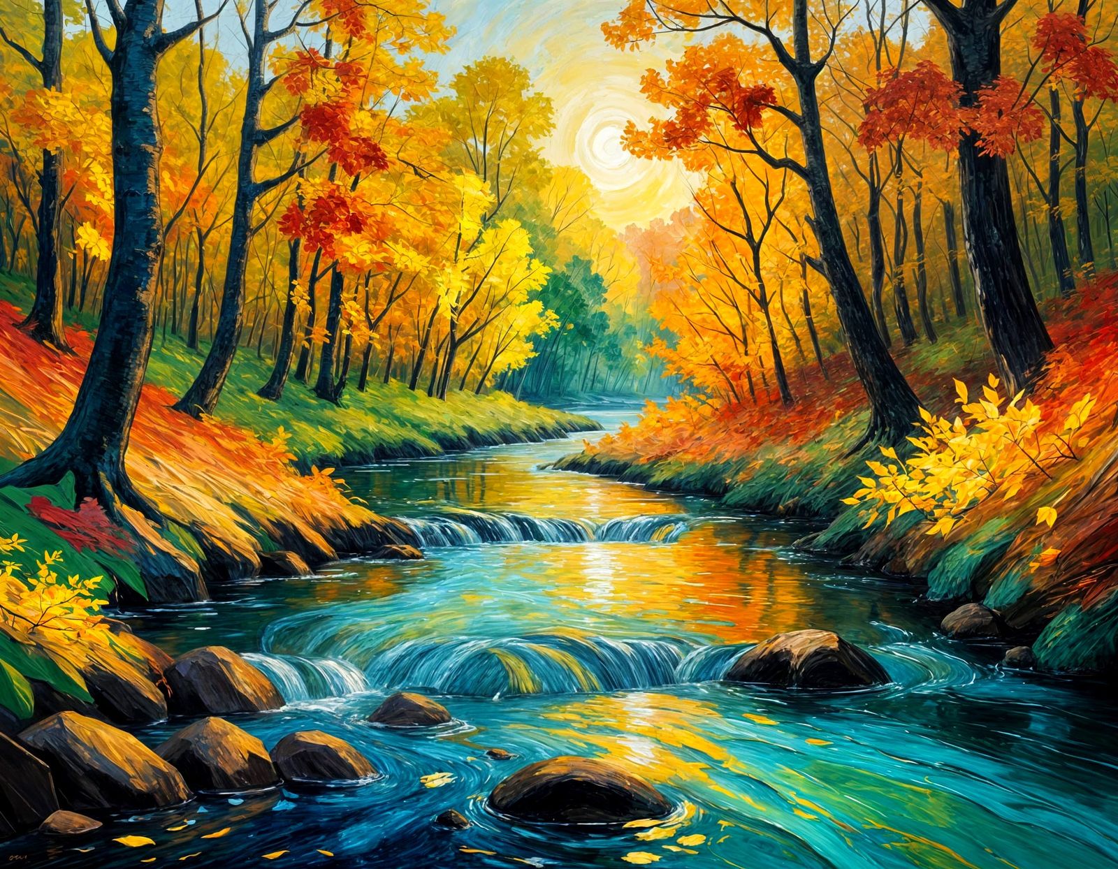 Mystical River Through Autumn Enchanted Forest